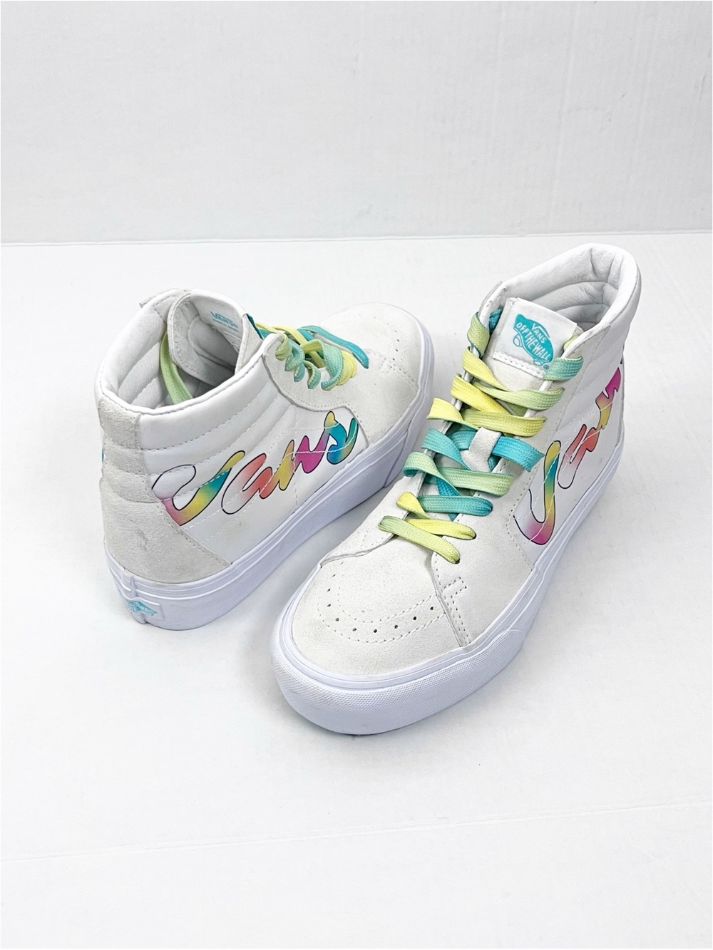 VANS SK8 White Platform Lace Up Graphic High Top Sneakers Size 8.5 Skater